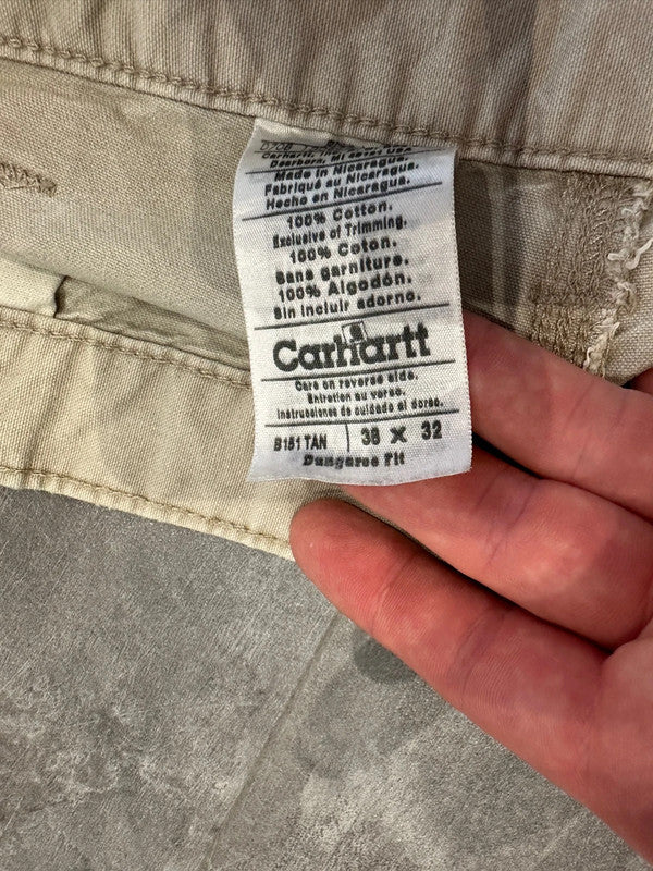 Vintage Carhartt B151 TAN Baggy Single Knee Cargo Carpenter Jeans Pants w38