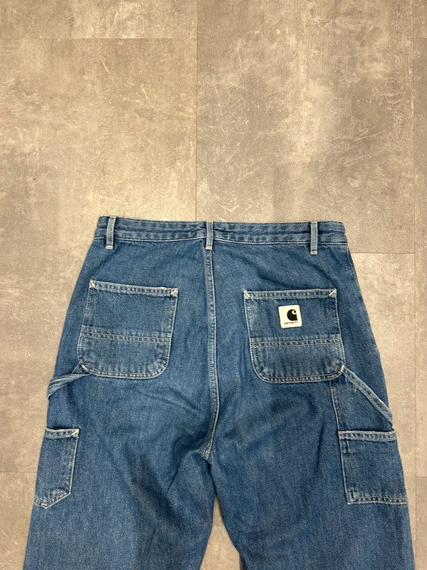 Carhartt Baggy Single Knee Pierce Pant Cargo Carpenter Jeans Dark Denim w26