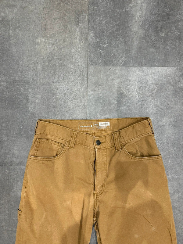 Carhartt Baggy Relaxed Fit Single Knee Cargo Carpenter Jeans Pants Brown Tan w30
